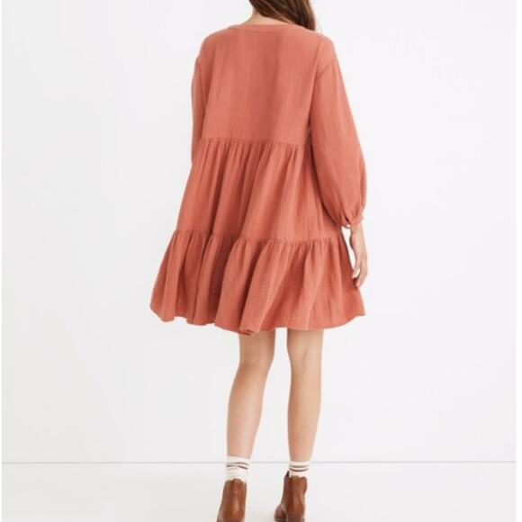 Madewell Lightspun Colette Mini Dress Rose Red Gauze Tiered Baby Doll Small 6 - Picture 2 of 11